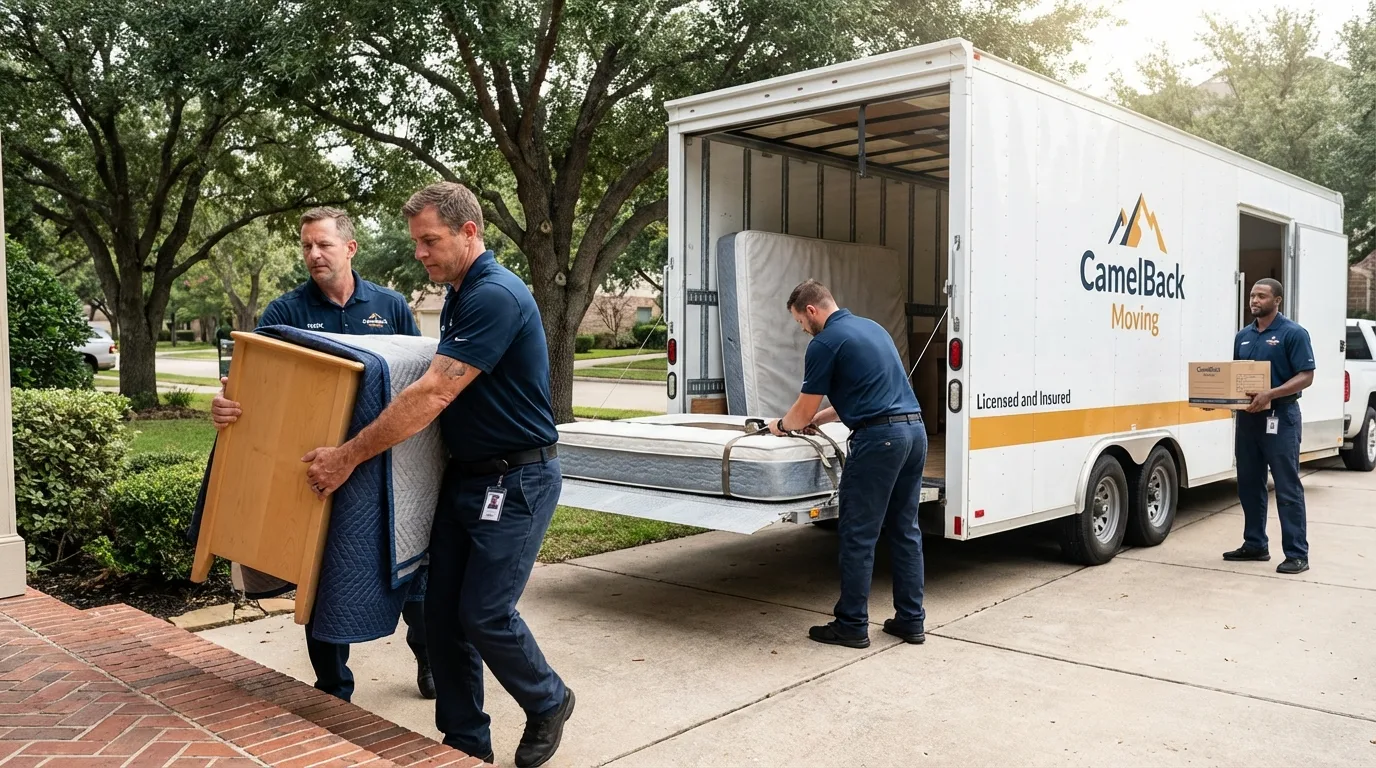 Crew loading residential truck for cross-state move from Smith, NV
